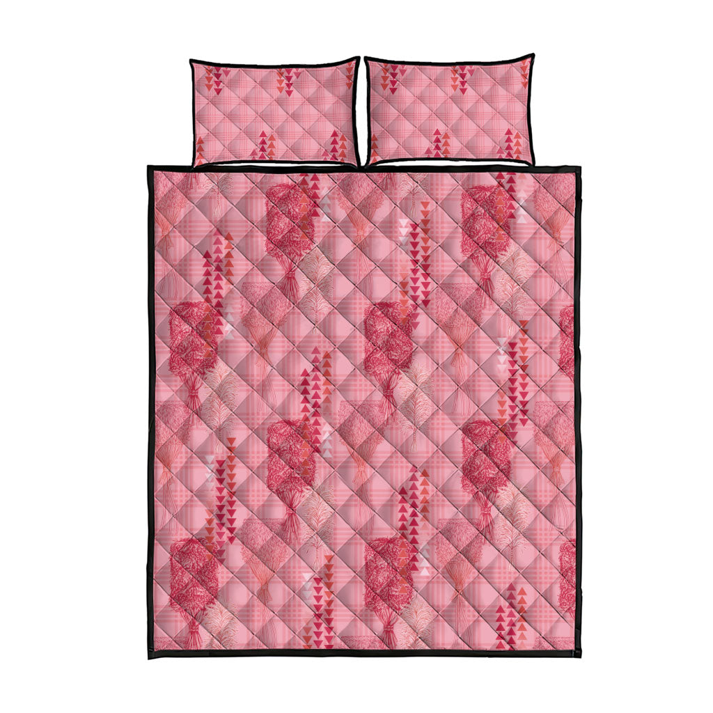 Aloha Hawaii Vintage Kahili Pa'a Lima Quilt Bed Set Palaka Print Berry Pink