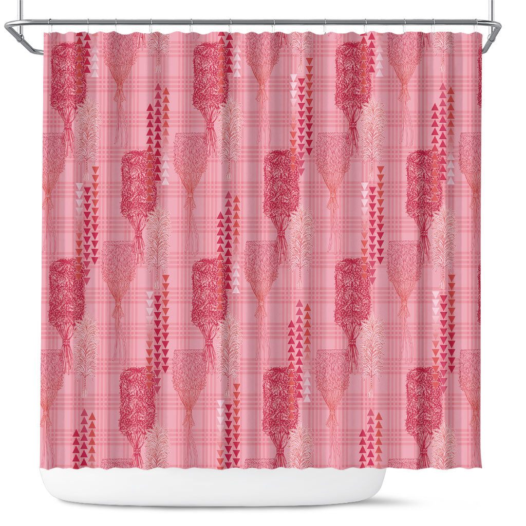 Aloha Hawaii Vintage Kahili Pa'a Lima Shower Curtain Palaka Print Berry Pink LT7 Pink - Polynesian Pride