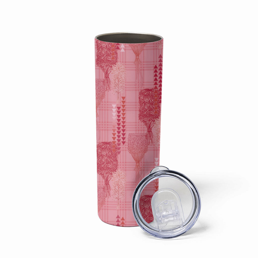 Aloha Hawaii Vintage Kahili Pa'a Lima Skinny Tumbler Palaka Print Berry Pink