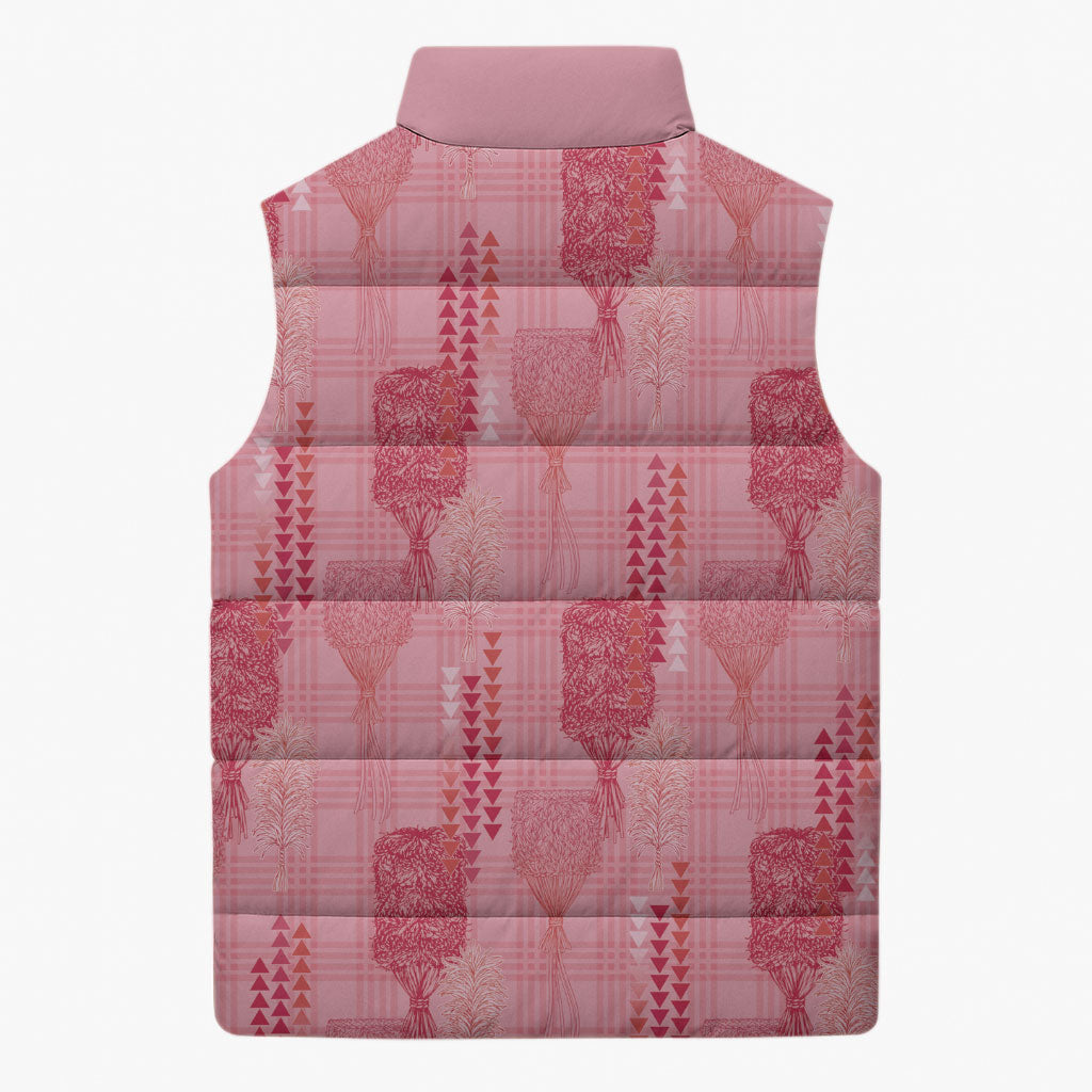 Aloha Hawaii Vintage Kahili Pa'a Lima Sleeveless Puffer Jacket Palaka Print Berry Pink