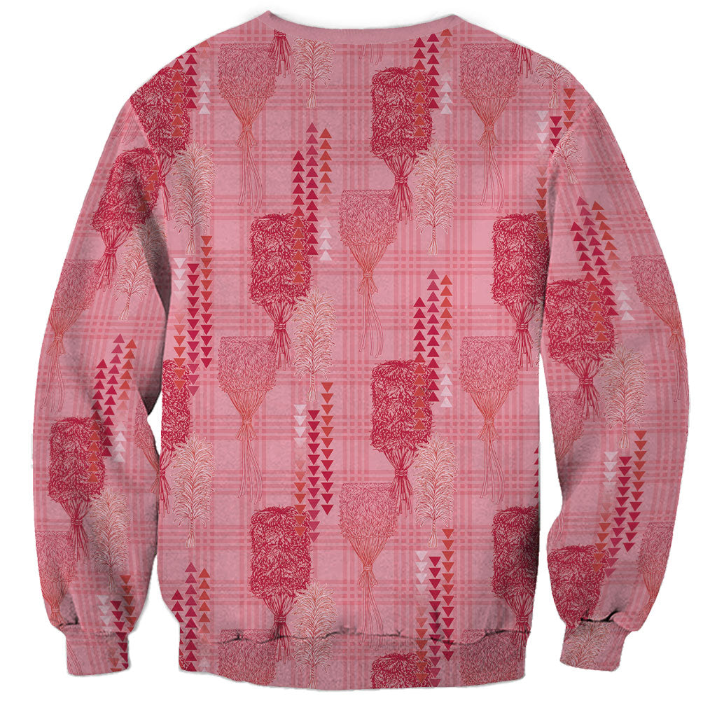 Aloha Hawaii Vintage Kahili Pa'a Lima Sweatshirt Palaka Print Berry Pink