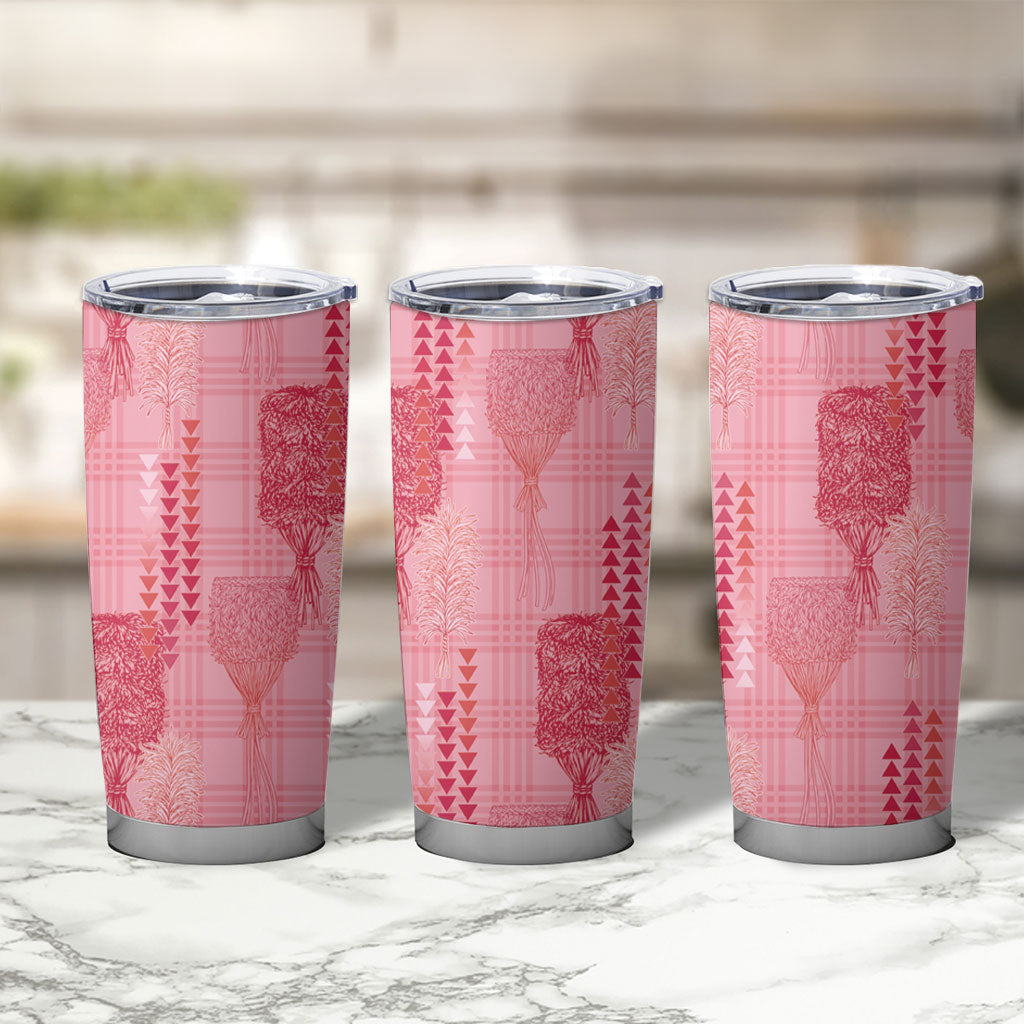 Aloha Hawaii Vintage Kahili Pa'a Lima Tumbler Cup Palaka Print Berry Pink