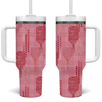 Aloha Hawaii Vintage Kahili Pa'a Lima Tumbler With Handle Palaka Print Berry Pink