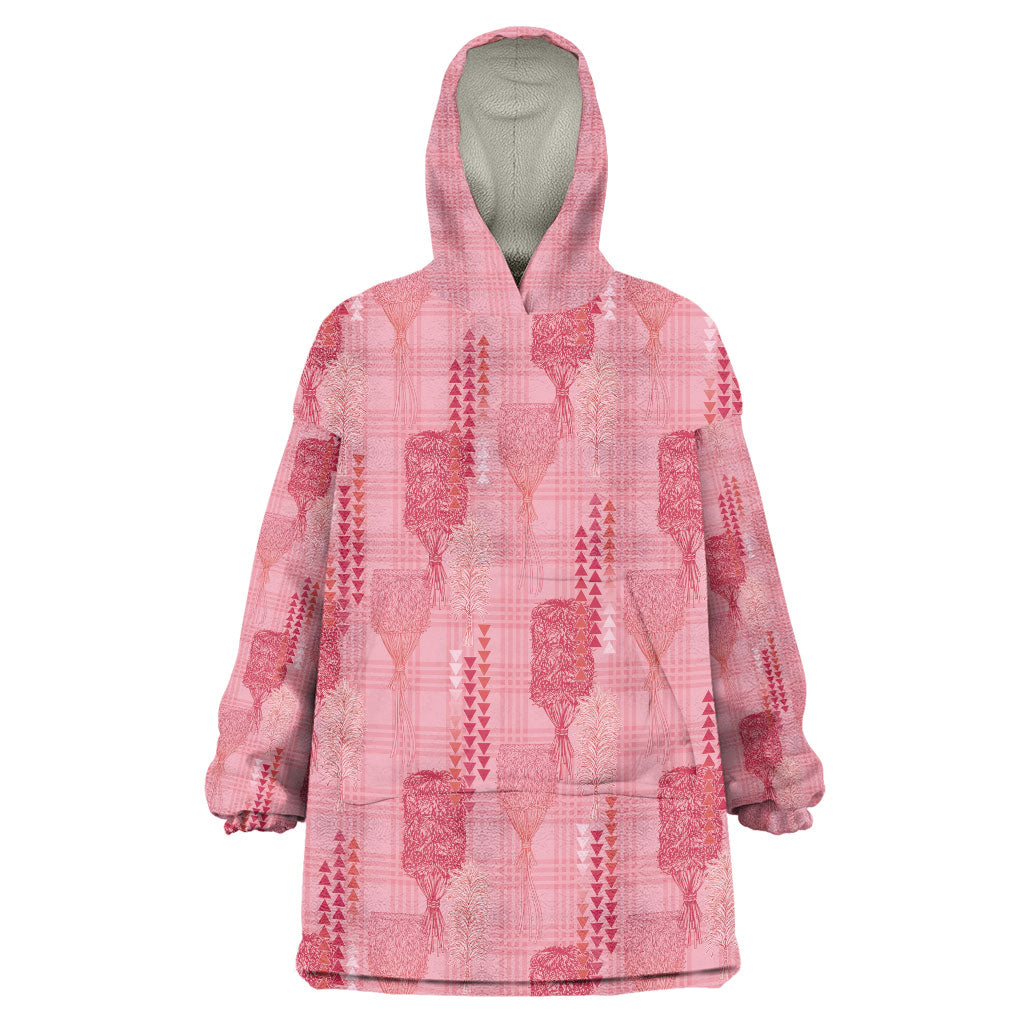 Aloha Hawaii Vintage Kahili Pa'a Lima Wearable Blanket Hoodie Palaka Print Berry Pink