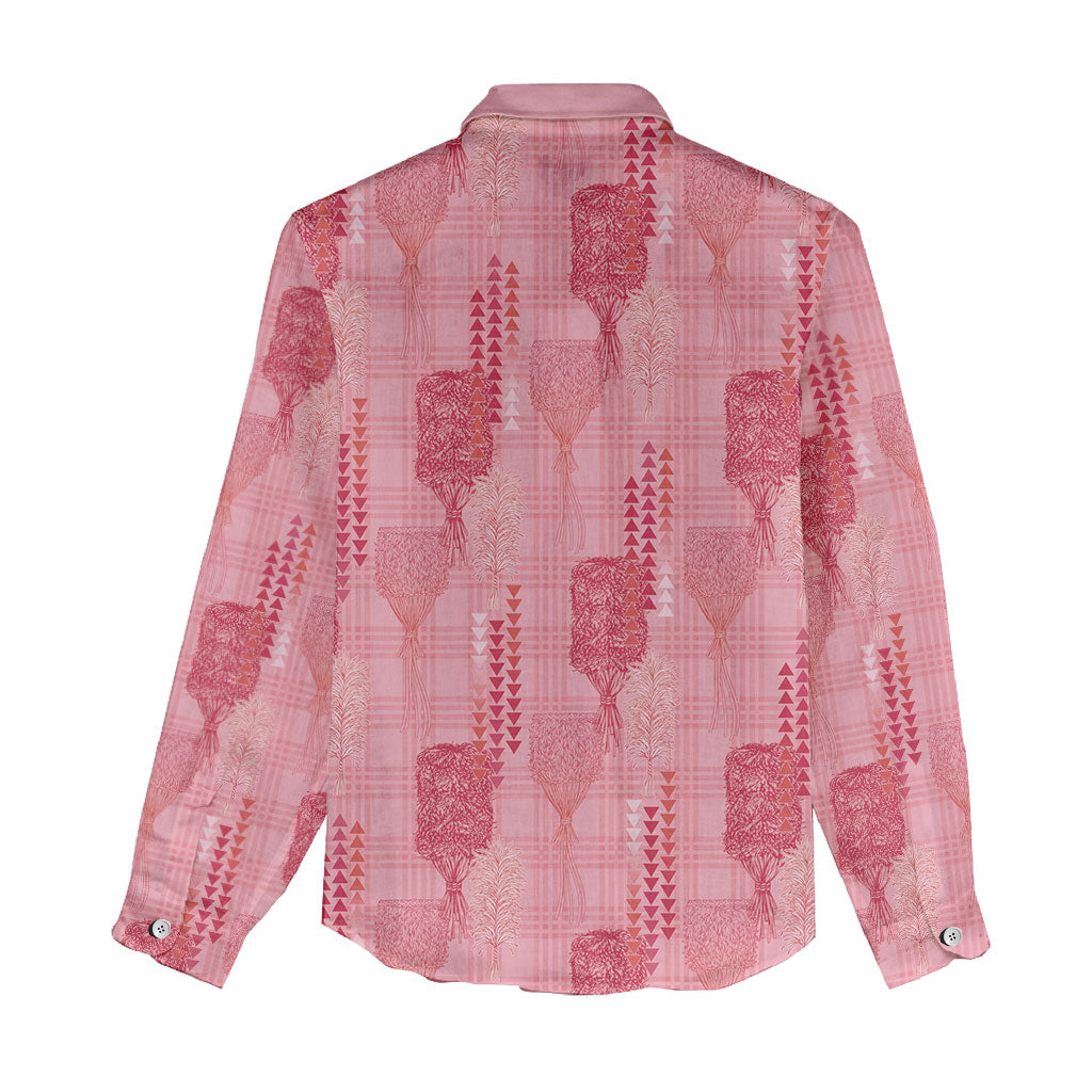 Aloha Hawaii Vintage Kahili Pa'a Lima Women Casual Shirt Palaka Print Berry Pink