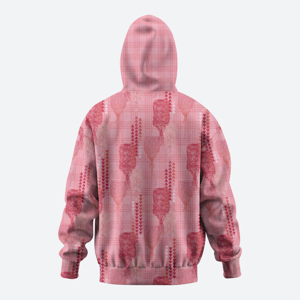 Aloha Hawaii Vintage Kahili Pa'a Lima Zip Hoodie Palaka Print Berry Pink