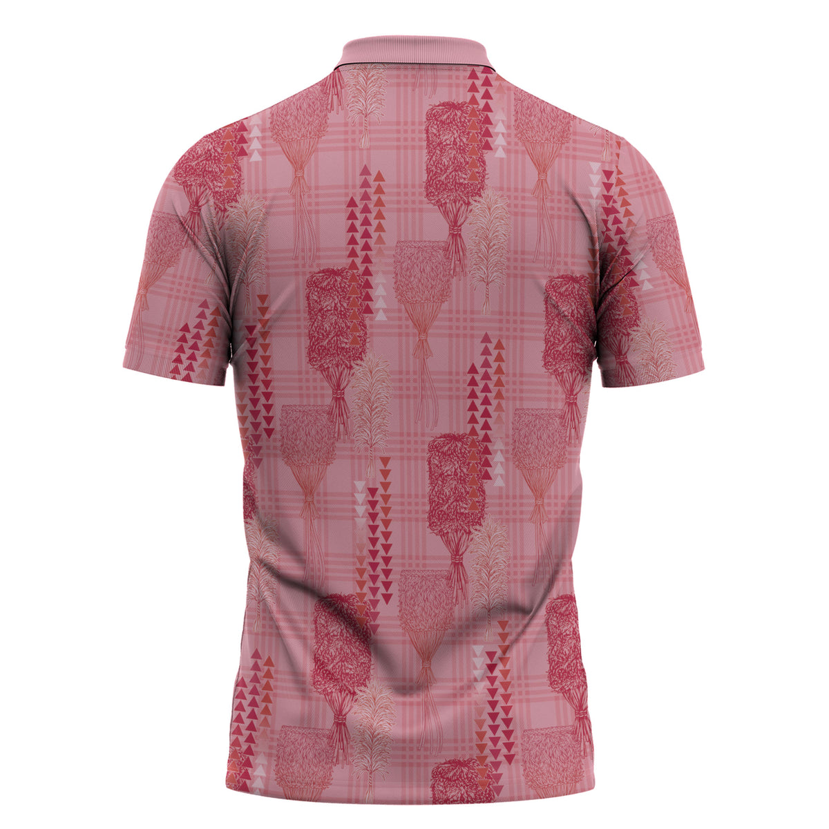 Aloha Hawaii Vintage Kahili Pa'a Lima Zipper Polo Shirt Palaka Print Berry Pink