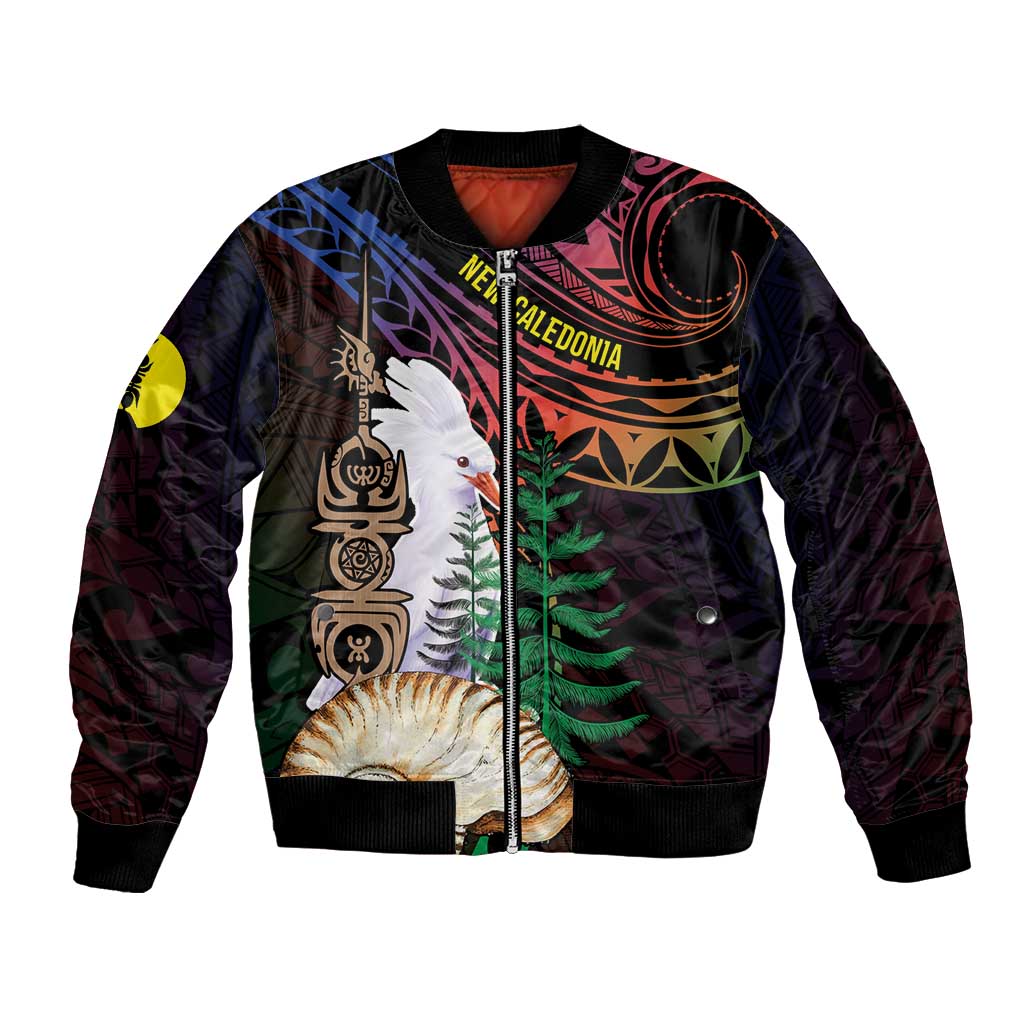 New Caledonia Kanaky Personalized Bomber Jacket Kagu Bird Emblem LT7 Unisex Black - Polynesian Pride