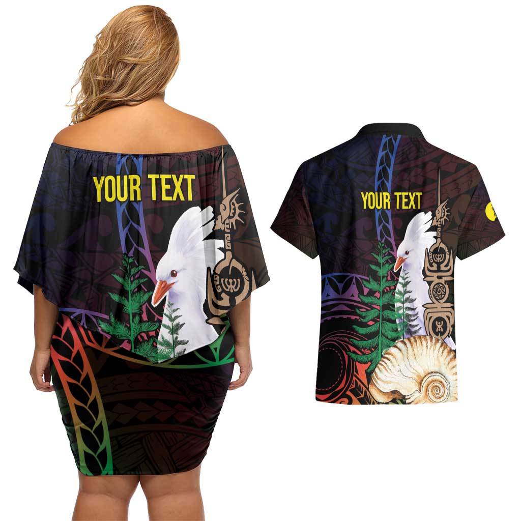 New Caledonia Kanaky Personalized Couples Matching Off Shoulder Short Dress and Hawaiian Shirt Kagu Bird Emblem - Polynesian Pride