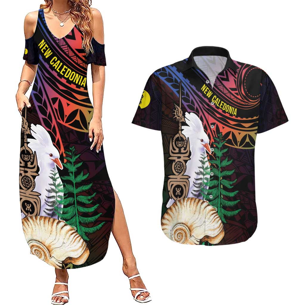 New Caledonia Kanaky Personalized Couples Matching Summer Maxi Dress and Hawaiian Shirt Kagu Bird Emblem - Polynesian Pride