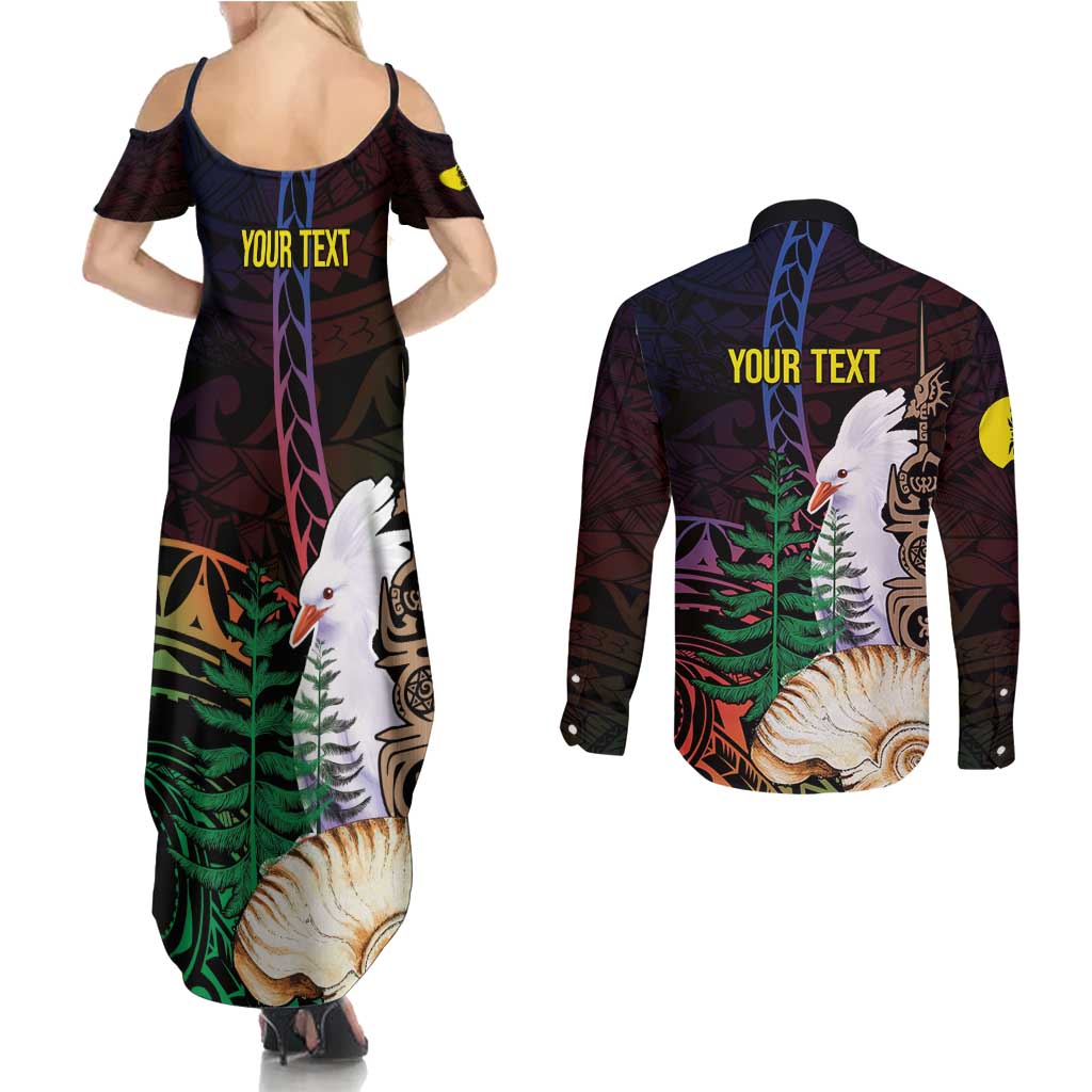 New Caledonia Kanaky Personalized Couples Matching Summer Maxi Dress and Long Sleeve Button Shirt Kagu Bird Emblem - Polynesian Pride