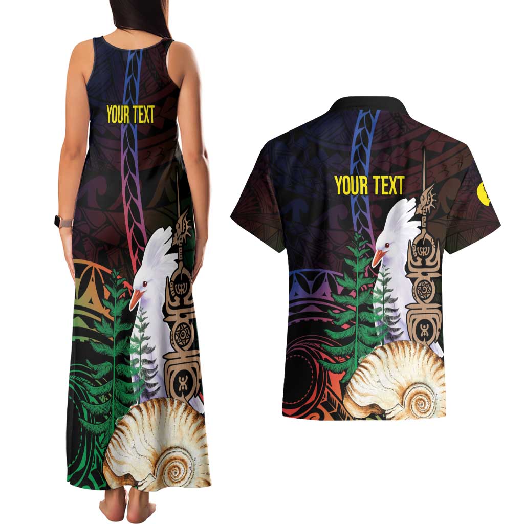 New Caledonia Kanaky Personalized Couples Matching Tank Maxi Dress and Hawaiian Shirt Kagu Bird Emblem - Polynesian Pride