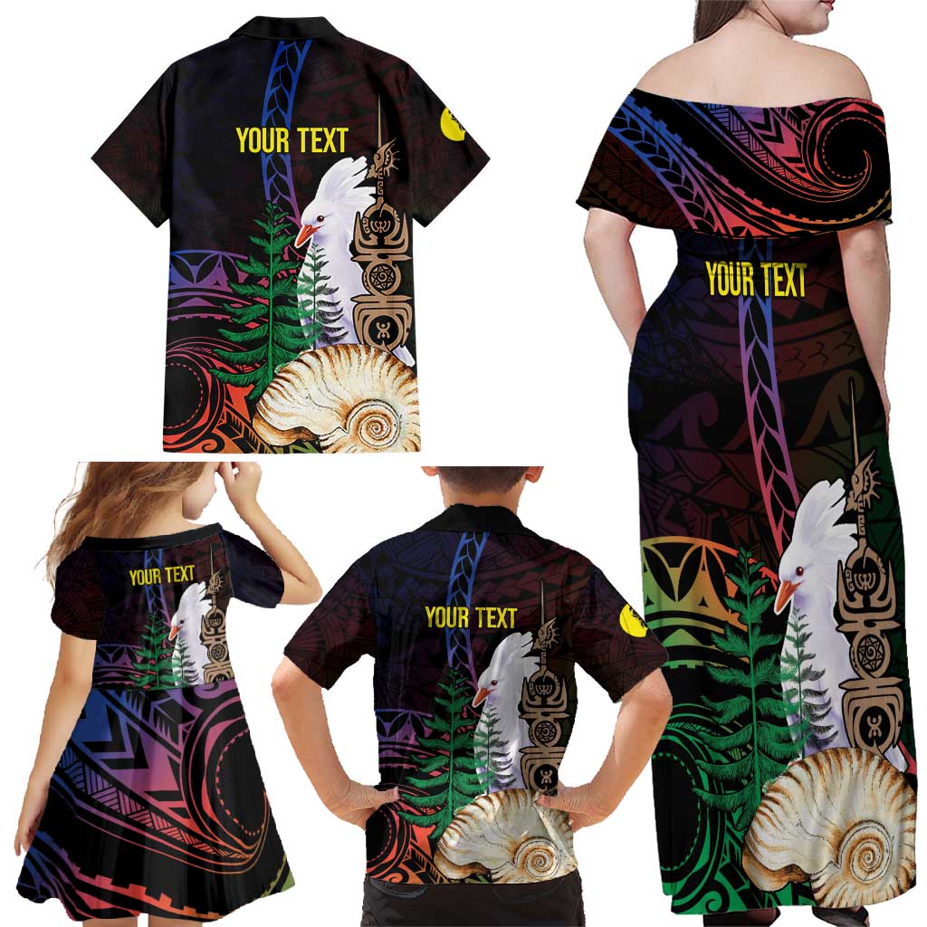 New Caledonia Kanaky Personalized Family Matching Off Shoulder Maxi Dress and Hawaiian Shirt Kagu Bird Emblem - Polynesian Pride
