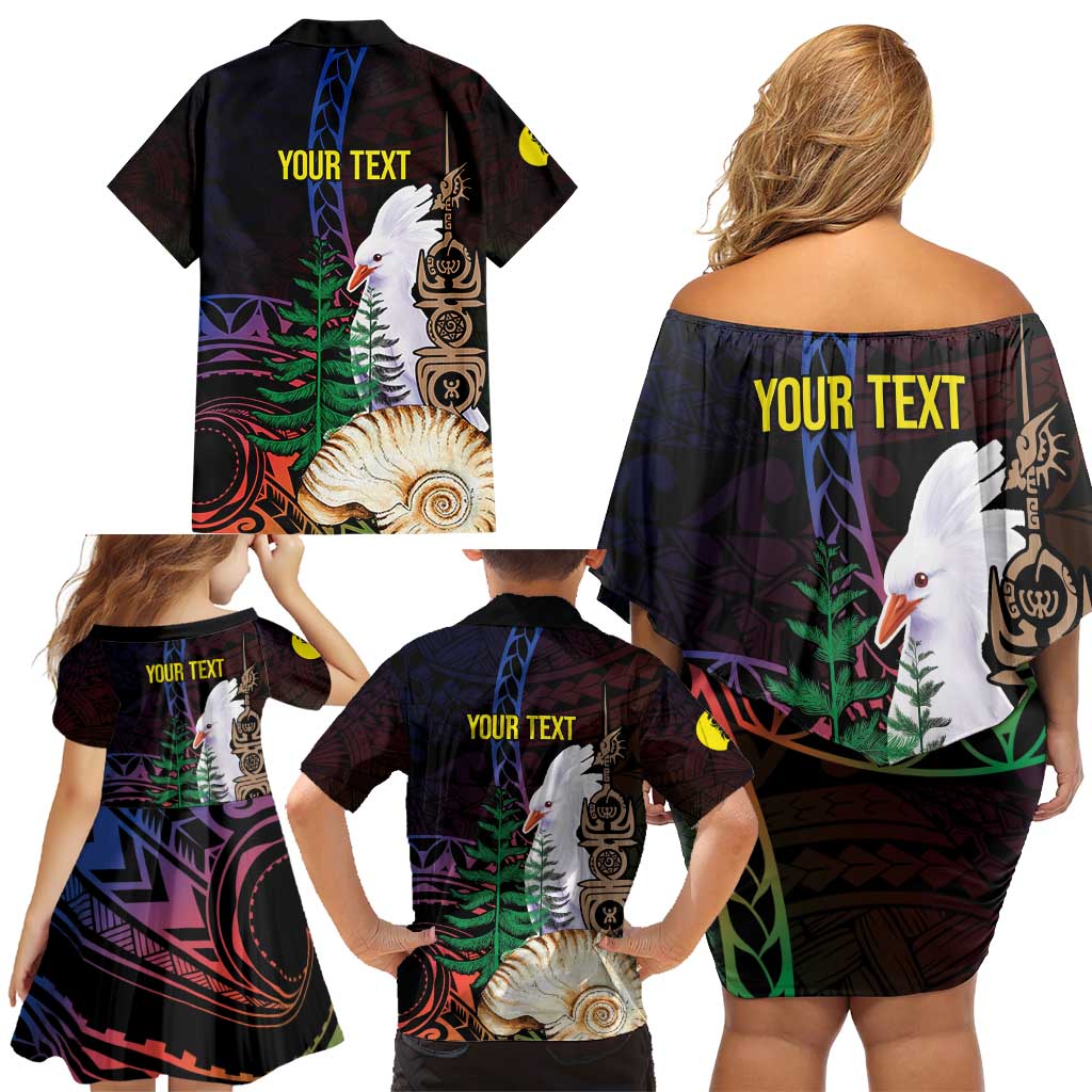 New Caledonia Kanaky Personalized Family Matching Off Shoulder Short Dress and Hawaiian Shirt Kagu Bird Emblem - Polynesian Pride