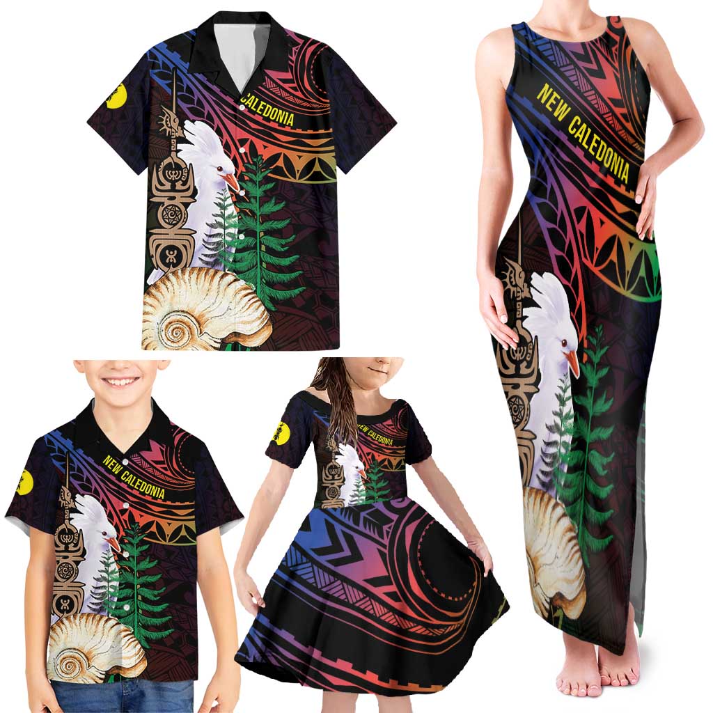New Caledonia Kanaky Personalized Family Matching Tank Maxi Dress and Hawaiian Shirt Kagu Bird Emblem - Polynesian Pride