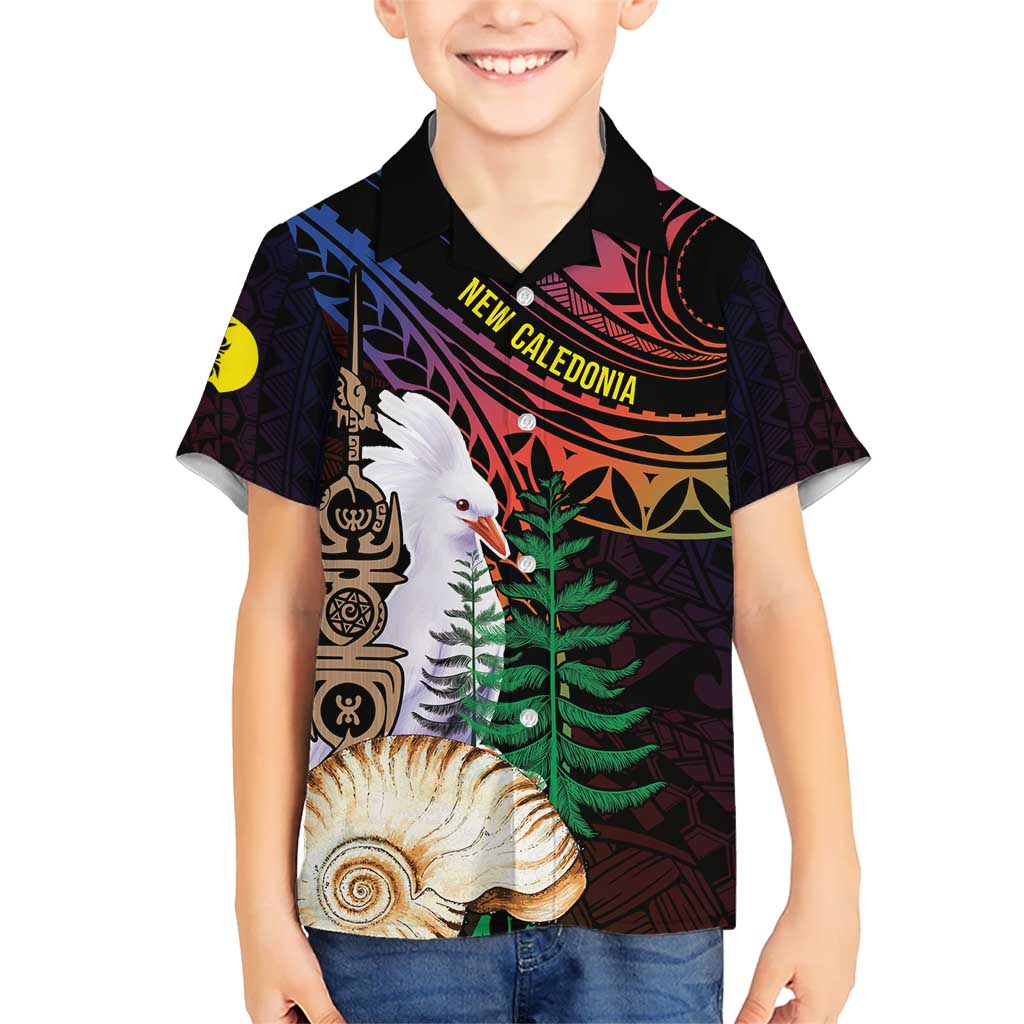New Caledonia Kanaky Personalized Kid Hawaiian Shirt Kagu Bird Emblem LT7 Kid Black - Polynesian Pride
