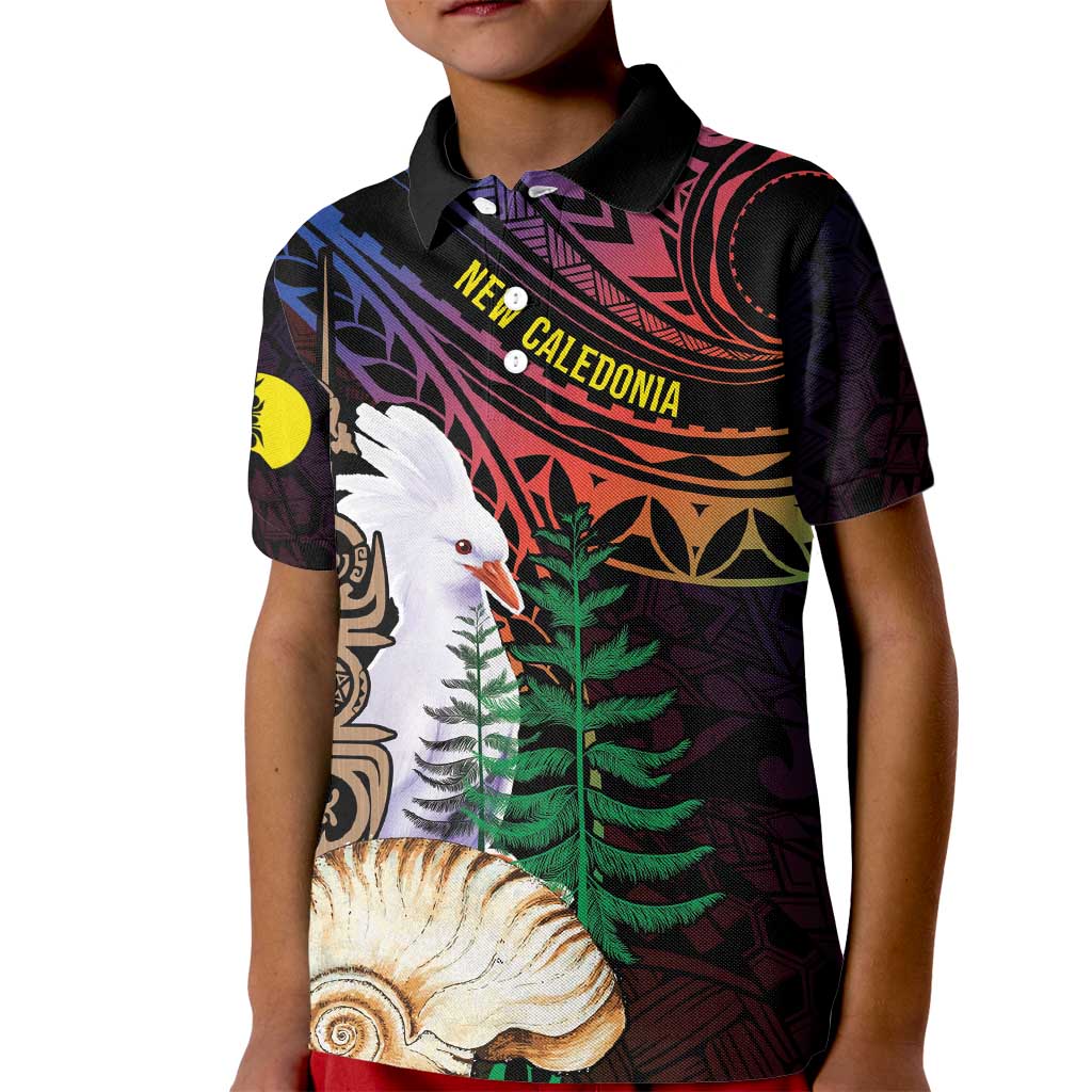 New Caledonia Kanaky Personalized Kid Polo Shirt Kagu Bird Emblem - Polynesian Pride