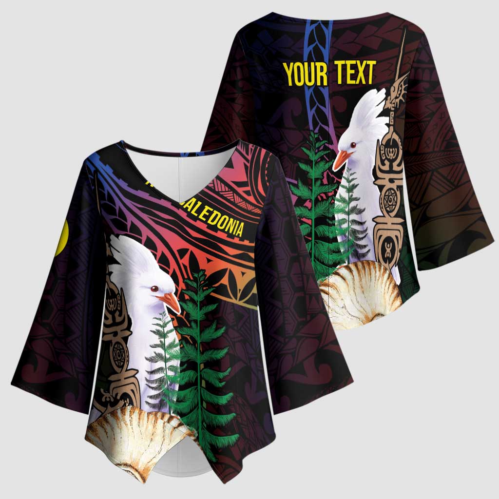 New Caledonia Kanaky Personalized Kimono Sleeve Blouse Kagu Bird Emblem - Polynesian Pride