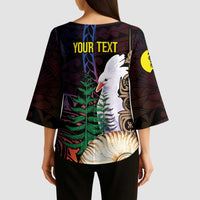 New Caledonia Kanaky Personalized Kimono Sleeve Blouse Kagu Bird Emblem - Polynesian Pride