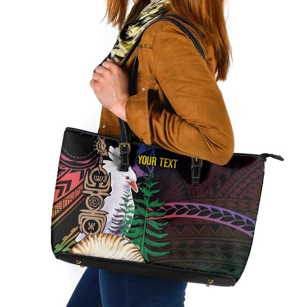 New Caledonia Kanaky Personalized Leather Tote Bag Kagu Bird Emblem LT7 Black - Polynesian Pride