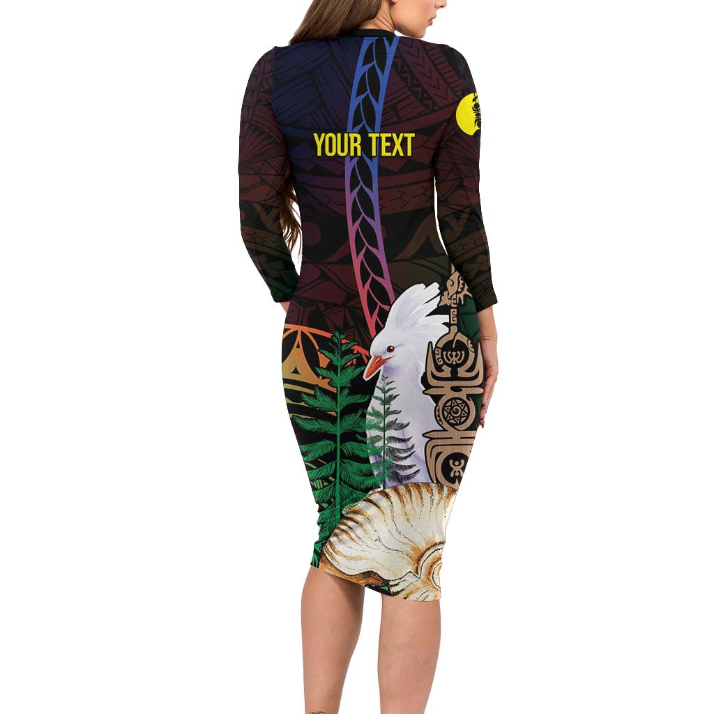 New Caledonia Kanaky Personalized Long Sleeve Bodycon Dress Kagu Bird Emblem - Polynesian Pride