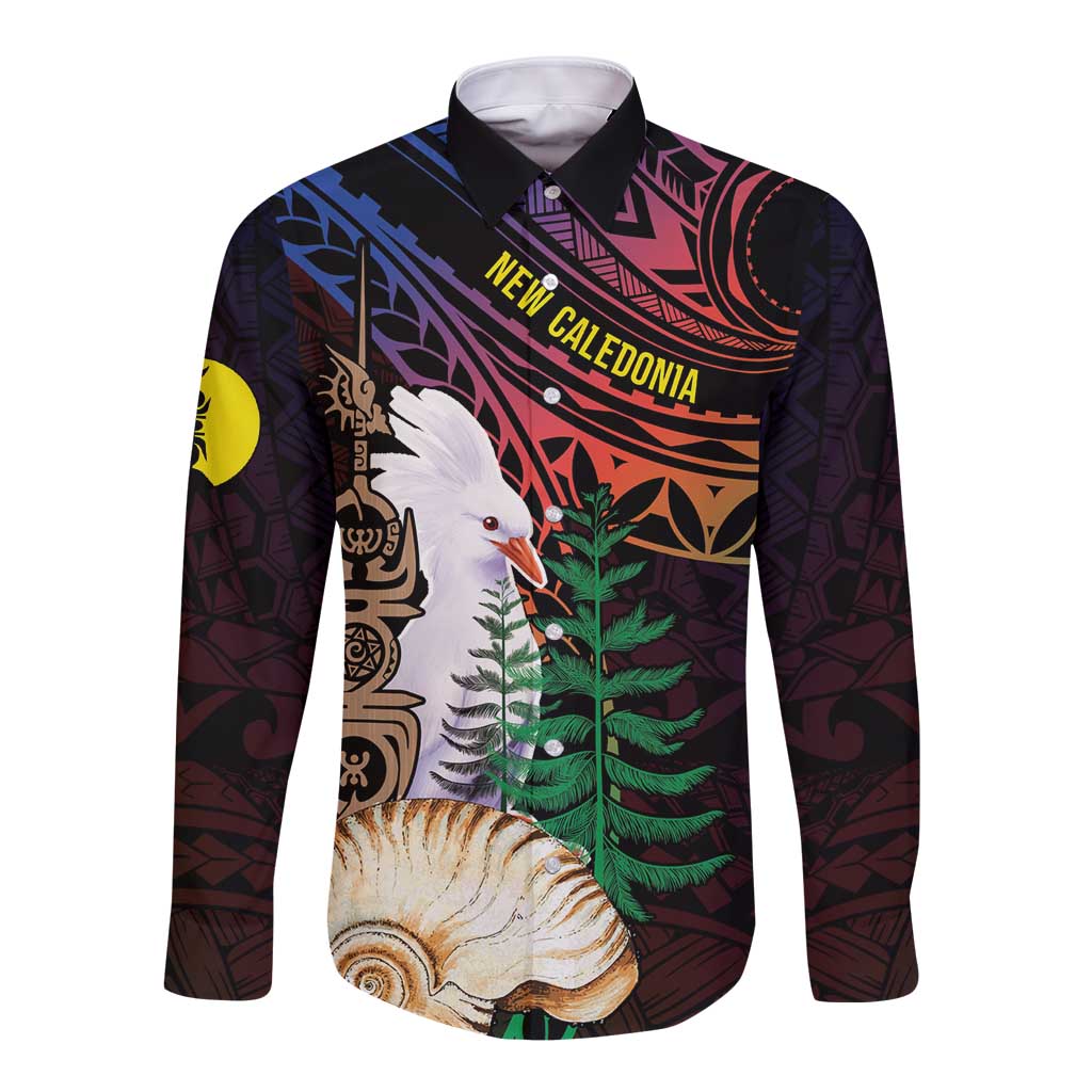 New Caledonia Kanaky Personalized Long Sleeve Button Shirt Kagu Bird Emblem LT7 Unisex Black - Polynesian Pride
