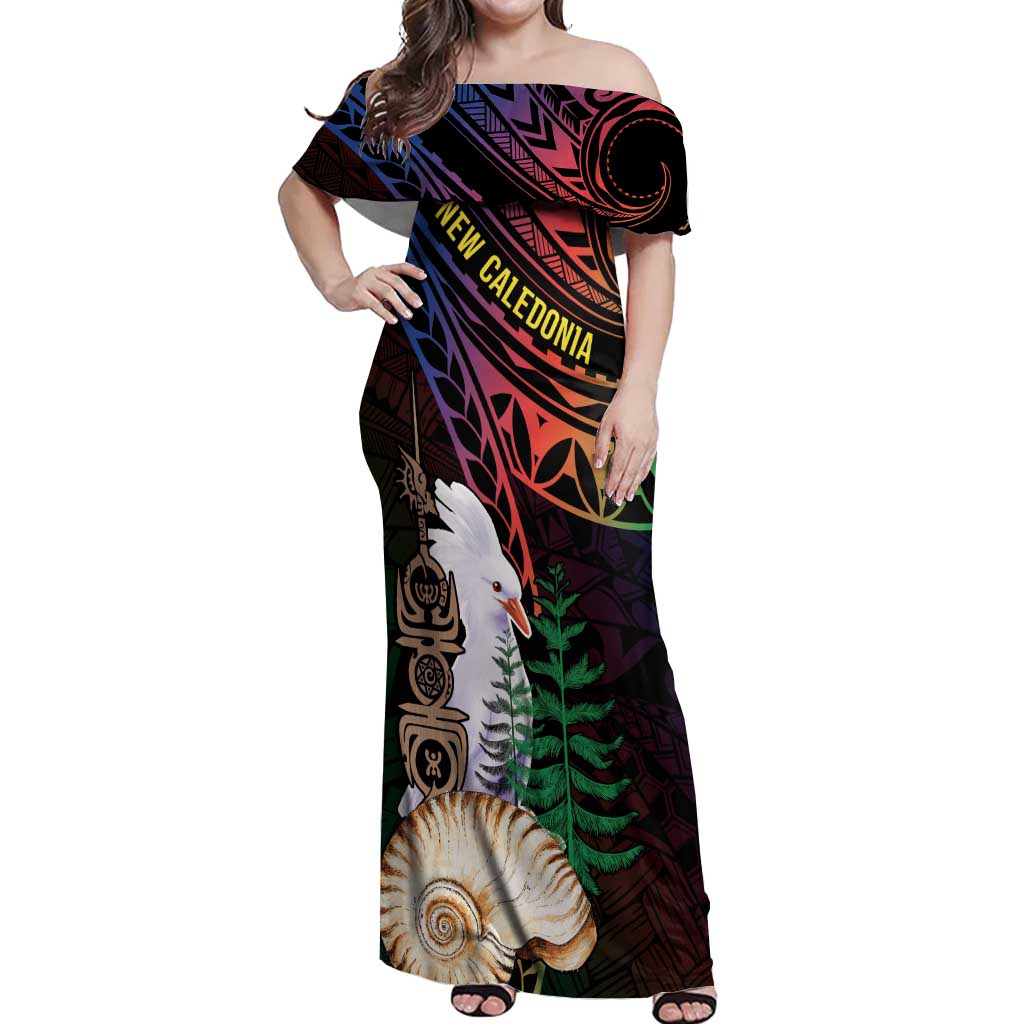 New Caledonia Kanaky Personalized Off Shoulder Maxi Dress Kagu Bird Emblem - Polynesian Pride