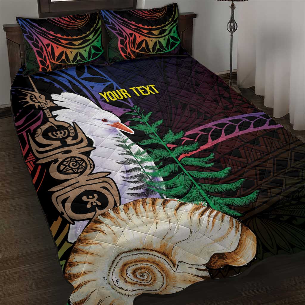 New Caledonia Kanaky Personalized Quilt Bed Set Kagu Bird Emblem LT7 Black - Polynesian Pride