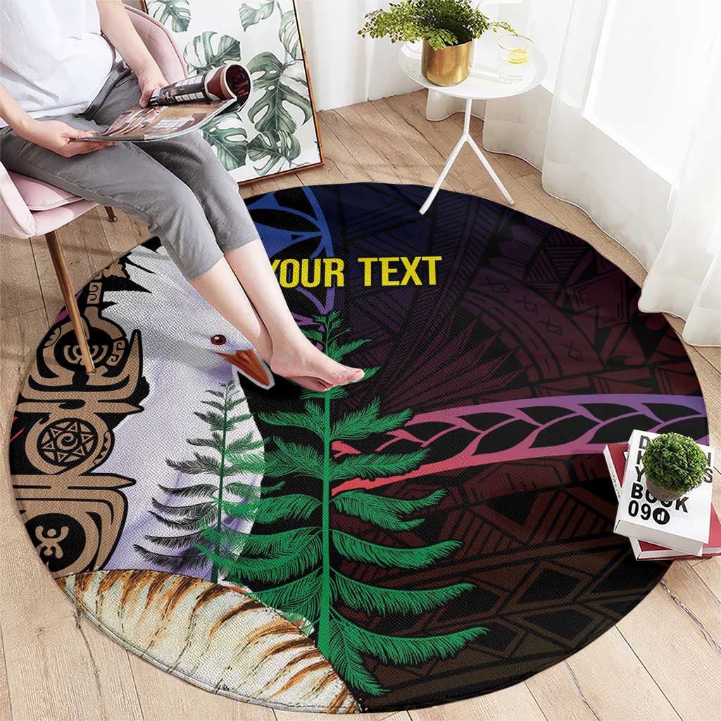 New Caledonia Kanaky Personalized Round Carpet Kagu Bird Emblem - Polynesian Pride