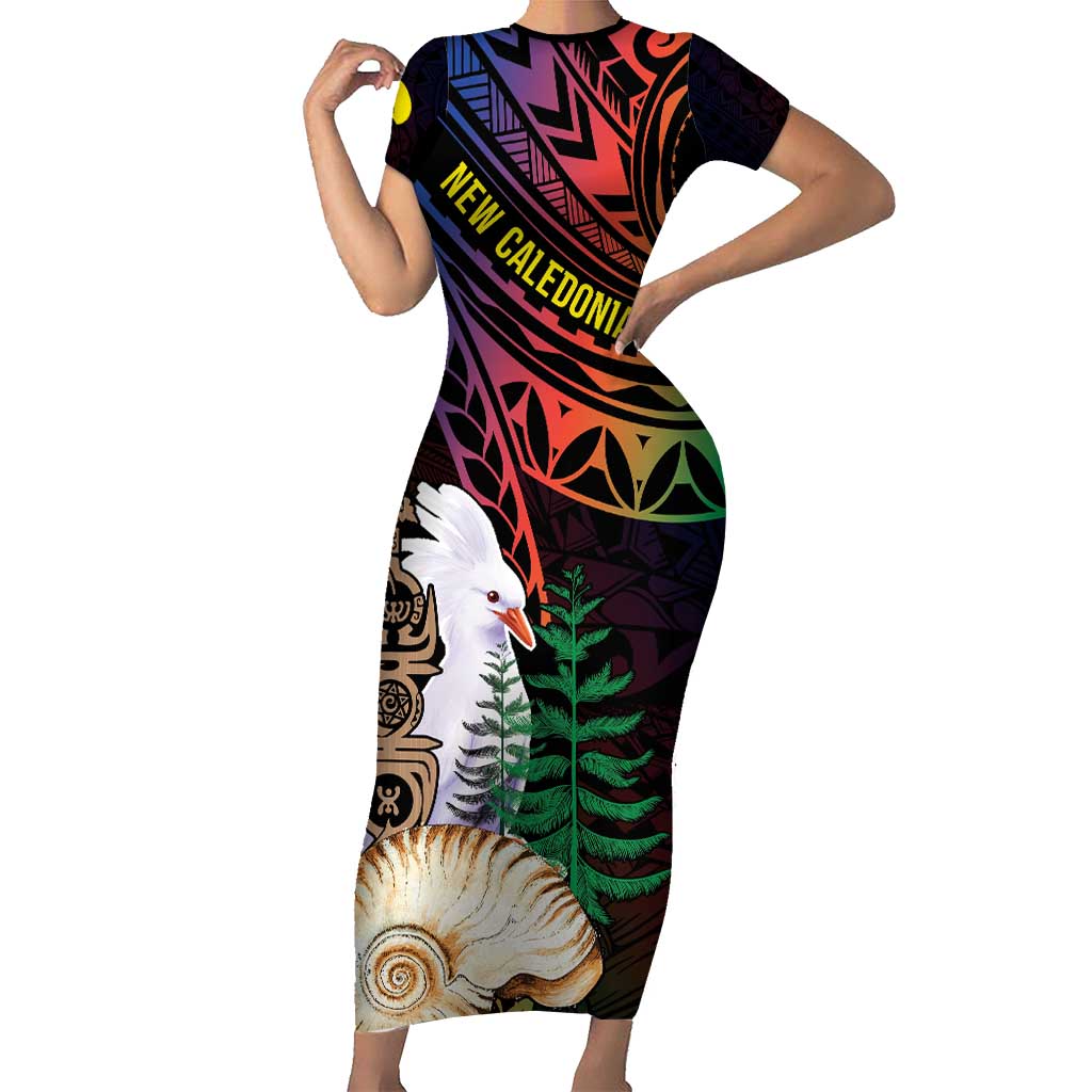 New Caledonia Kanaky Personalized Short Sleeve Bodycon Dress Kagu Bird Emblem - Polynesian Pride