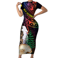 New Caledonia Kanaky Personalized Short Sleeve Bodycon Dress Kagu Bird Emblem - Polynesian Pride