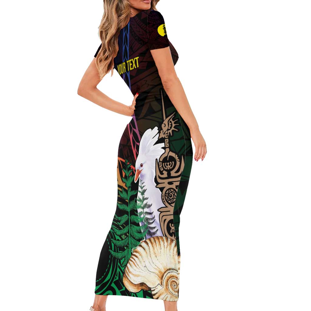 New Caledonia Kanaky Personalized Short Sleeve Bodycon Dress Kagu Bird Emblem - Polynesian Pride