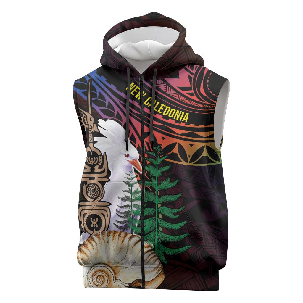 New Caledonia Kanaky Personalized Sleeveless Zip Hoodie Kagu Bird Emblem LT7 Black - Polynesian Pride
