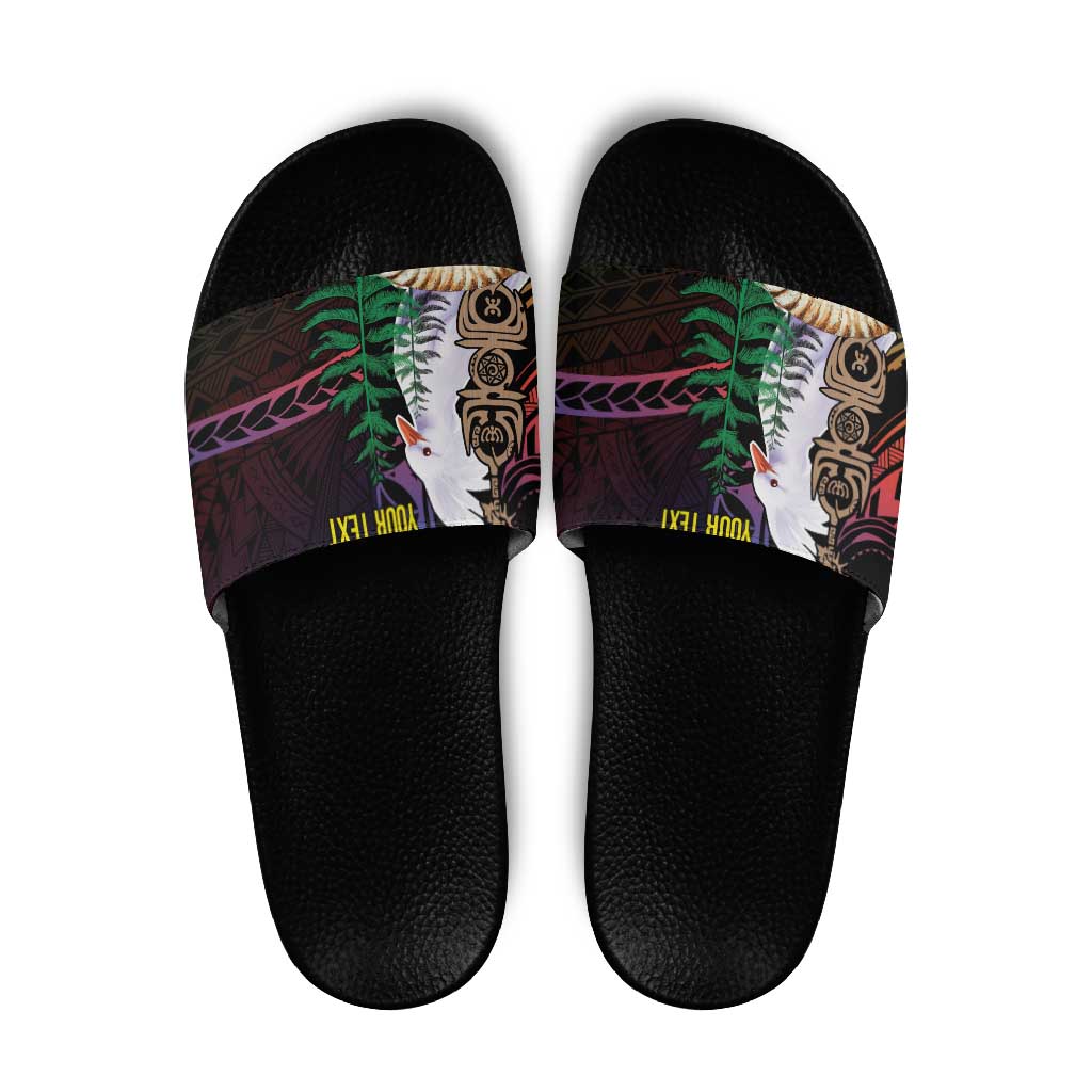 New Caledonia Kanaky Personalized Slide Sandals Kagu Bird Emblem LT7 Black - Polynesian Pride