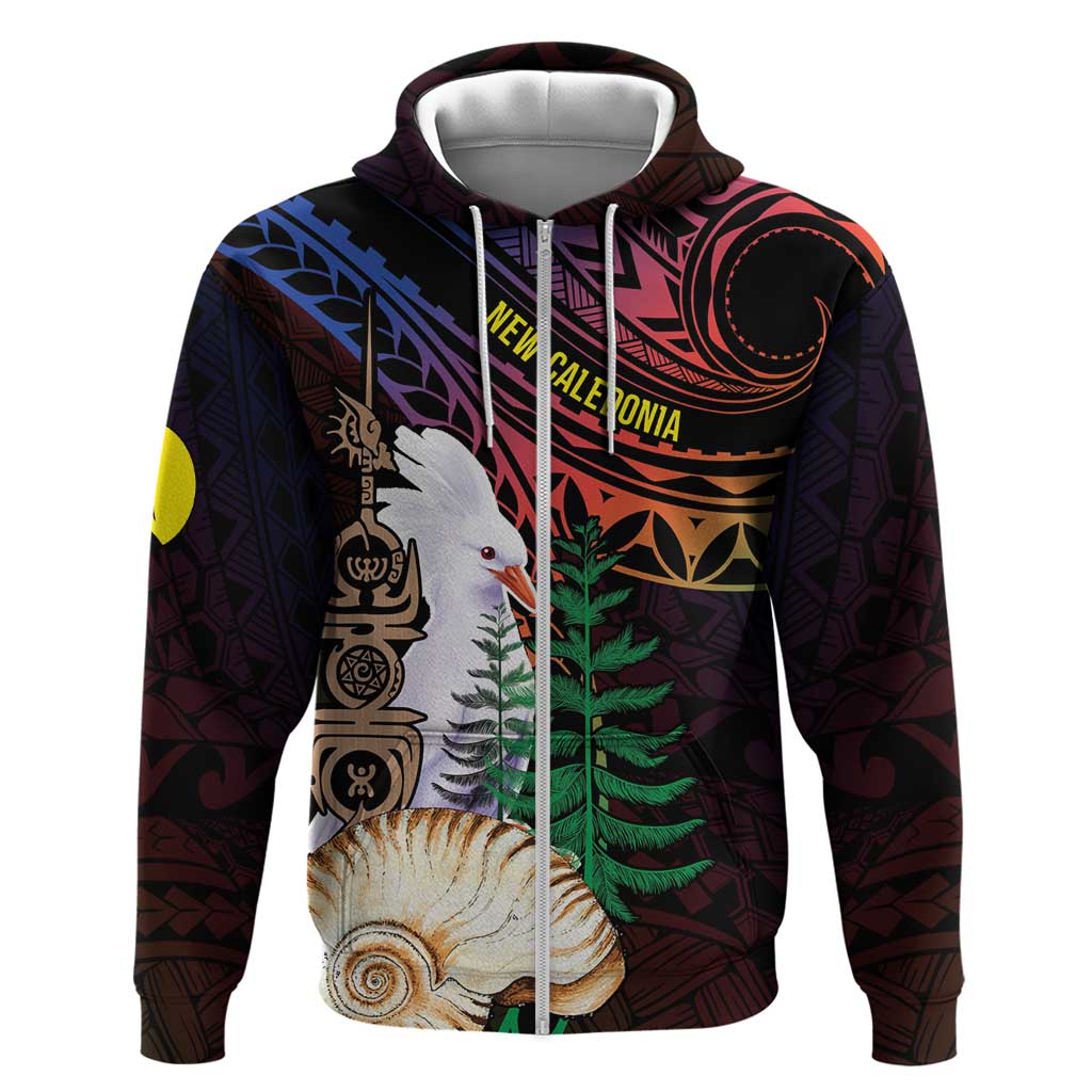 New Caledonia Kanaky Personalized Zip Hoodie Kagu Bird Emblem LT7 Zip Hoodie Black - Polynesian Pride