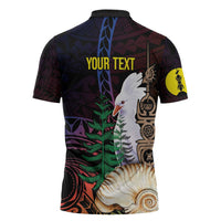 New Caledonia Kanaky Personalized Zipper Polo Shirt Kagu Bird Emblem - Polynesian Pride