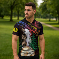 New Caledonia Kanaky Personalized Zipper Polo Shirt Kagu Bird Emblem - Polynesian Pride