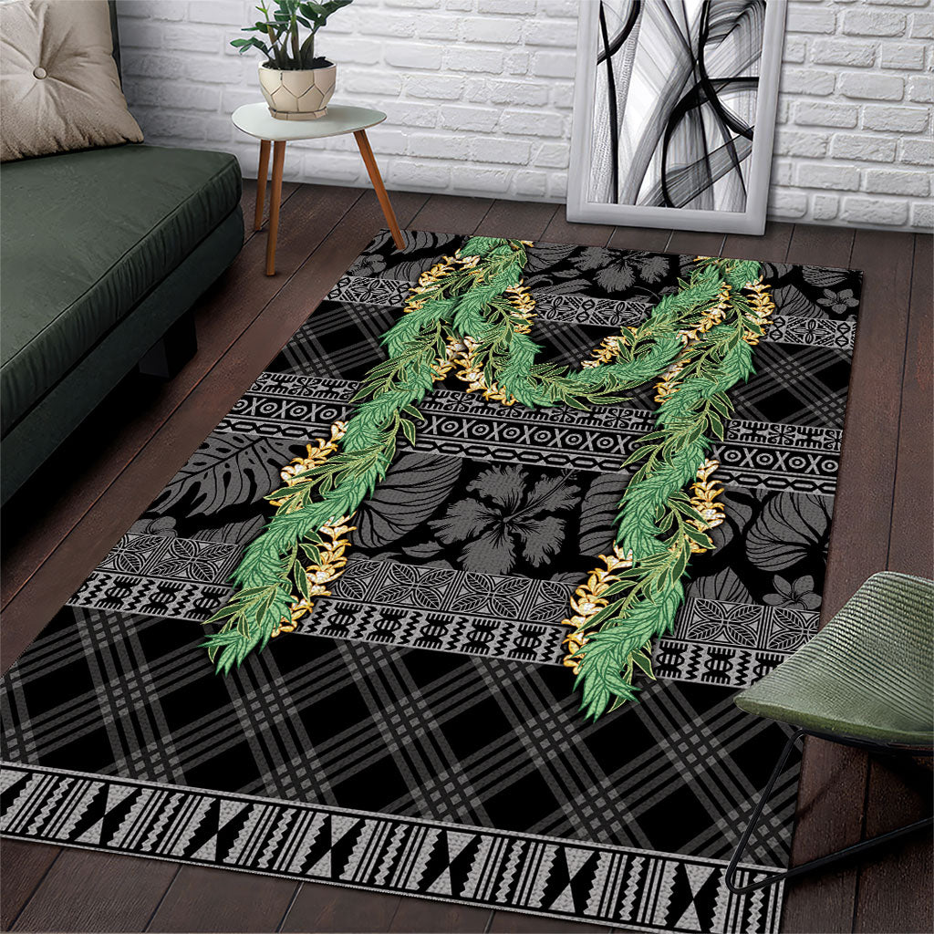 Hawai'i Paniolo Maile Twisted Lei Area Rug Obsidian Black