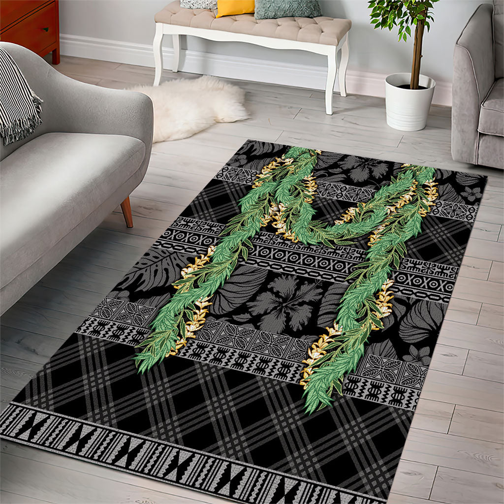 Hawai'i Paniolo Maile Twisted Lei Area Rug Obsidian Black
