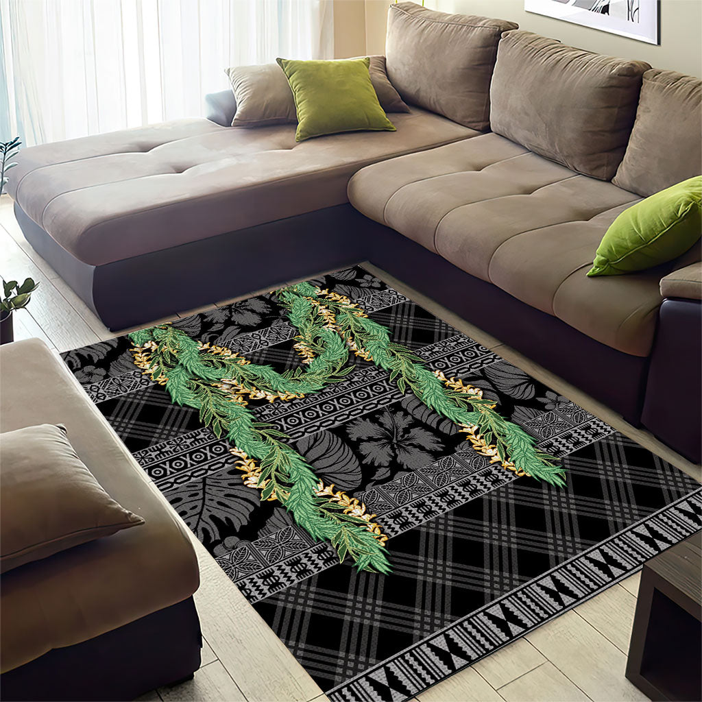 Hawai'i Paniolo Maile Twisted Lei Area Rug Obsidian Black