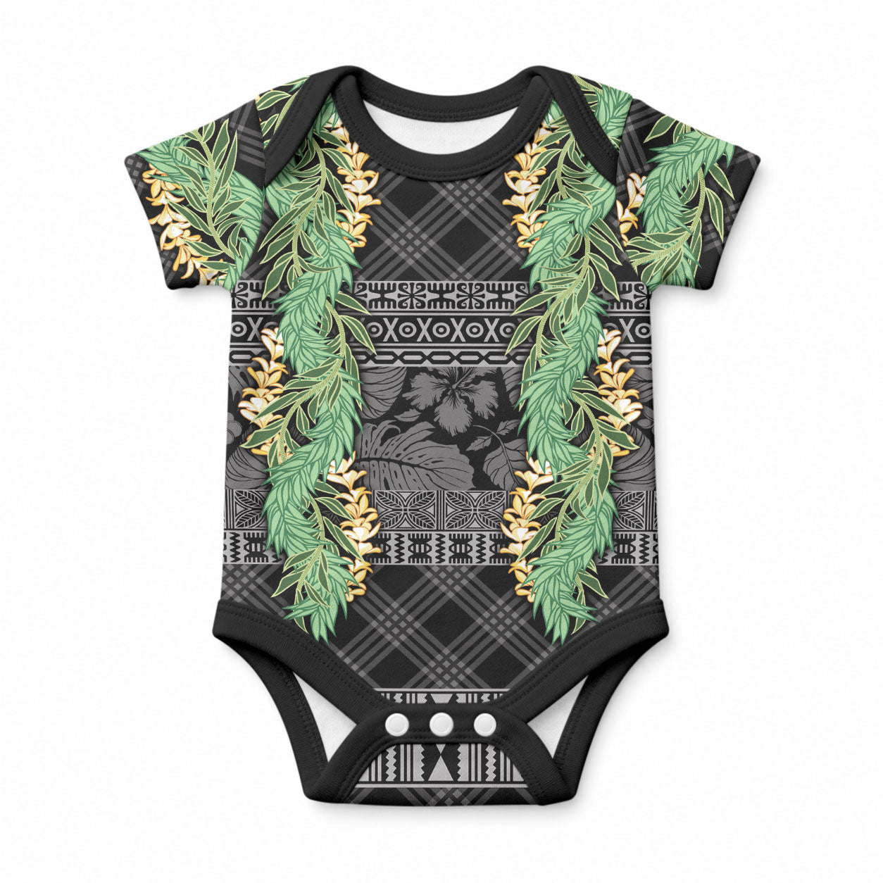 Hawai'i Paniolo Maile Twisted Lei Baby Onesie Obsidian Black