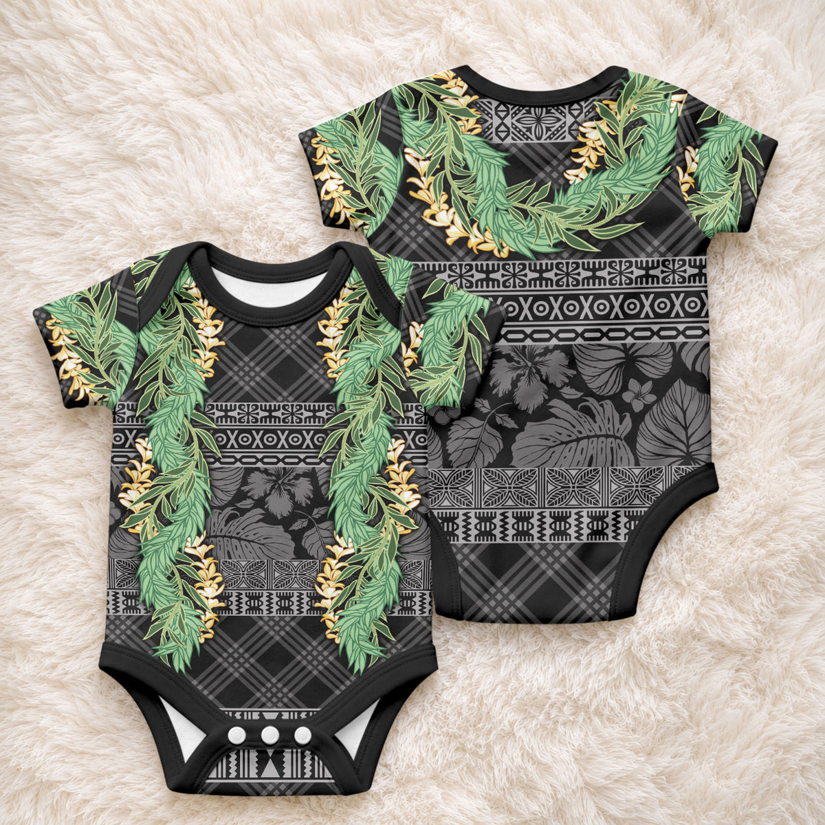Hawai'i Paniolo Maile Twisted Lei Baby Onesie Obsidian Black