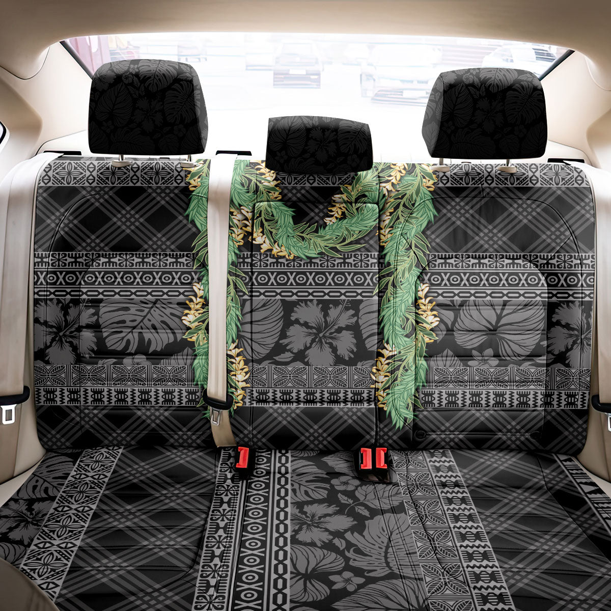 Hawai'i Paniolo Maile Twisted Lei Back Car Seat Cover Obsidian Black