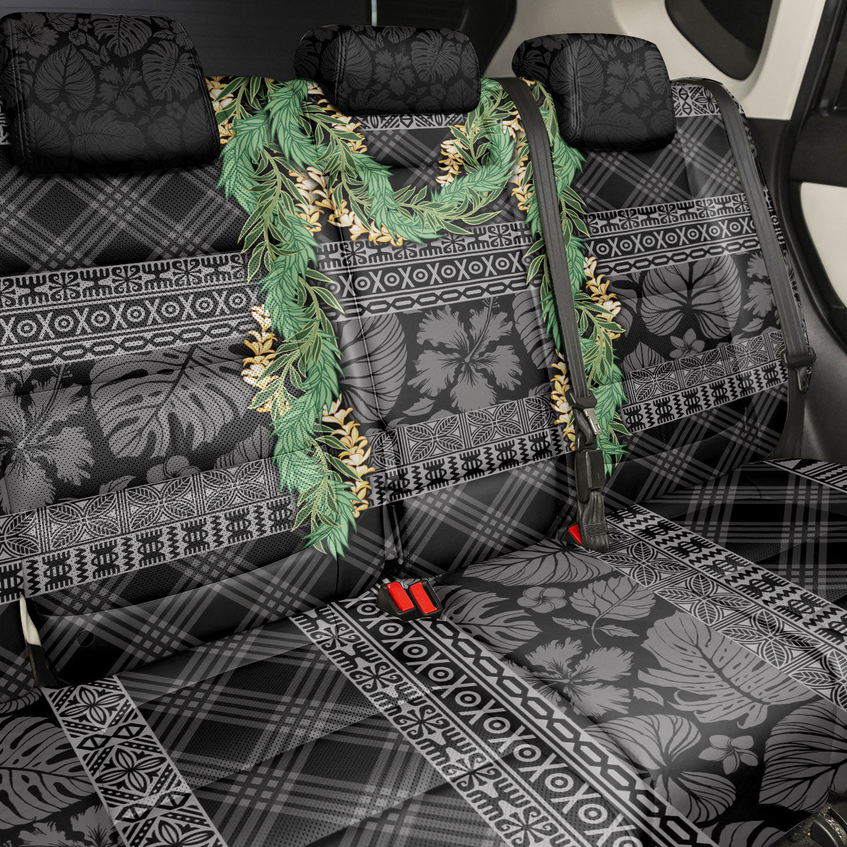 Hawai'i Paniolo Maile Twisted Lei Back Car Seat Cover Obsidian Black