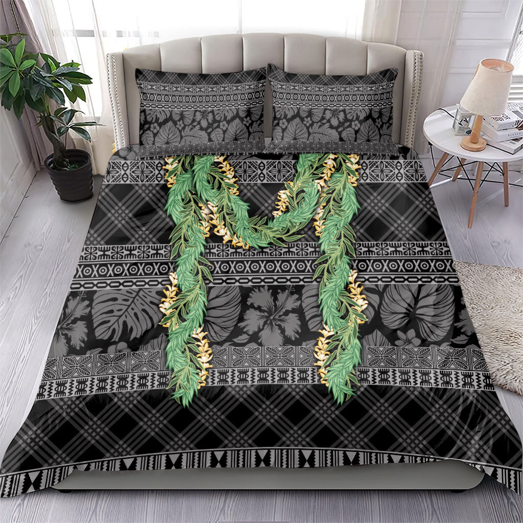 Hawai'i Paniolo Maile Twisted Lei Bedding Set Obsidian Black