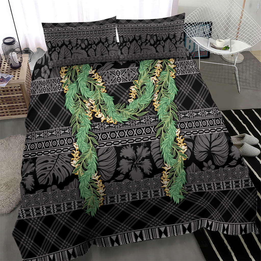 Hawai'i Paniolo Maile Twisted Lei Bedding Set Obsidian Black