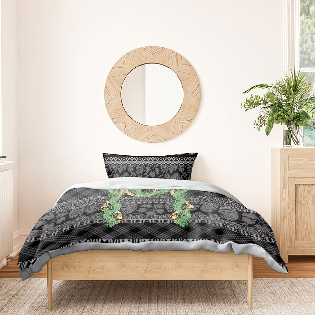 Hawai'i Paniolo Maile Twisted Lei Bedding Set Obsidian Black