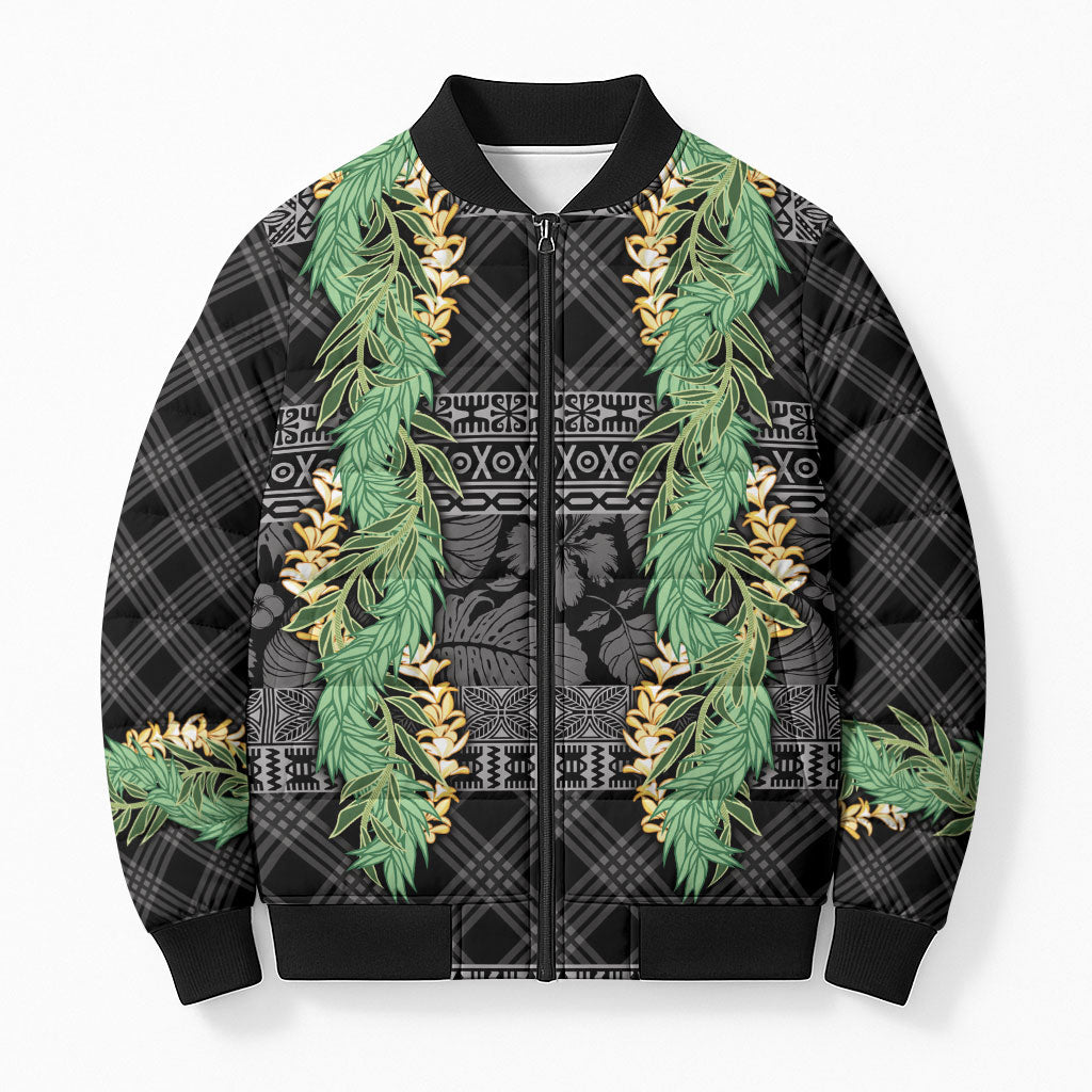 Hawai'i Paniolo Maile Twisted Lei Bomber Puffer Jacket Obsidian Black