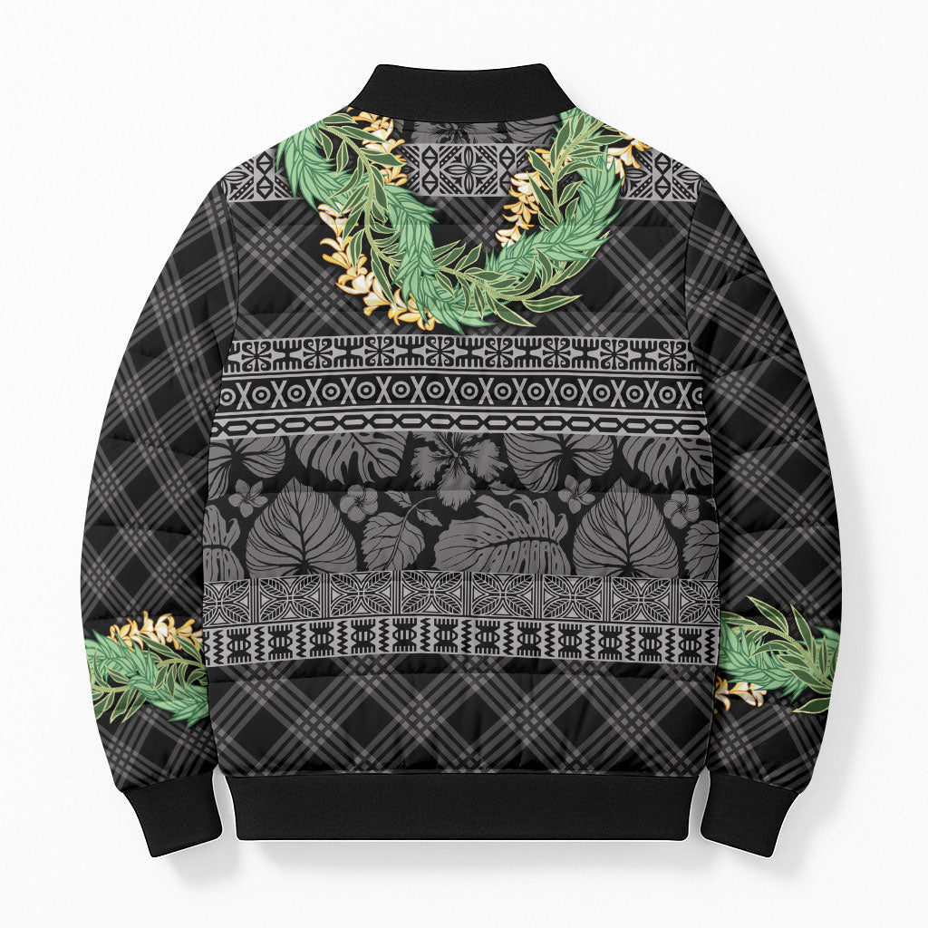 Hawai'i Paniolo Maile Twisted Lei Bomber Puffer Jacket Obsidian Black