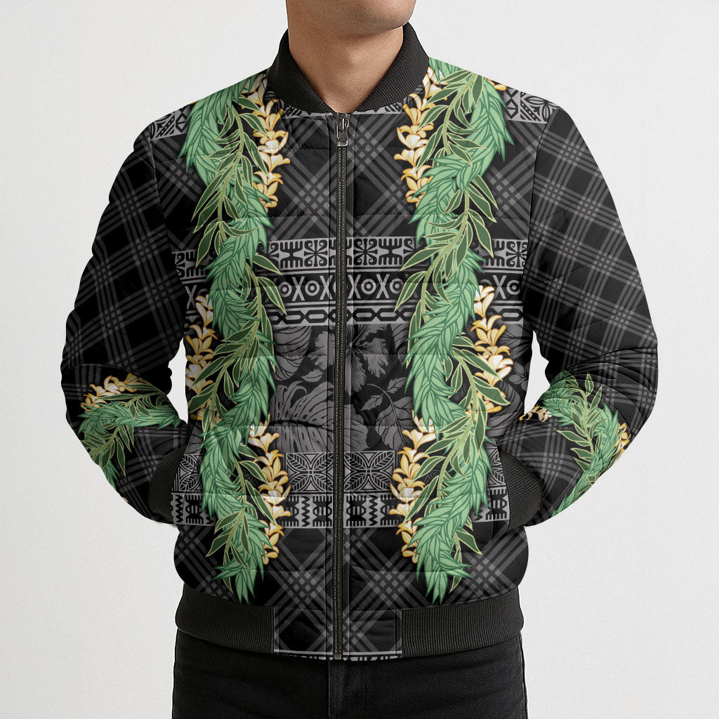 Hawai'i Paniolo Maile Twisted Lei Bomber Puffer Jacket Obsidian Black